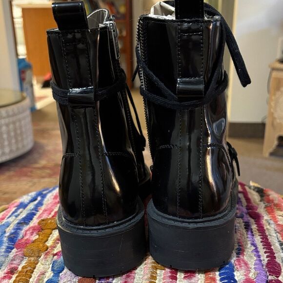 All Saints Shiny Black Combat Boots - Picture 2 of 9
